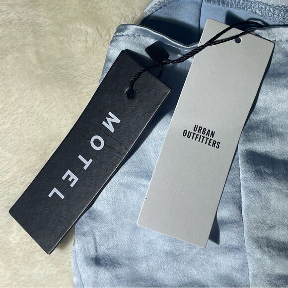 NWT Motel Rocks Light Blue Corset Pleated Satin Camisole Powder Blue Cosey Top - Picture 5 of 7